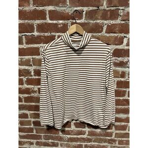 Lands End Womens White Striped Turtle Neck Long Sleeve T-shirt Size Large